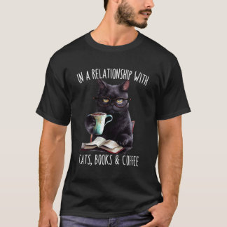 Kat koffie en boeken lezen kat mam t-shirt