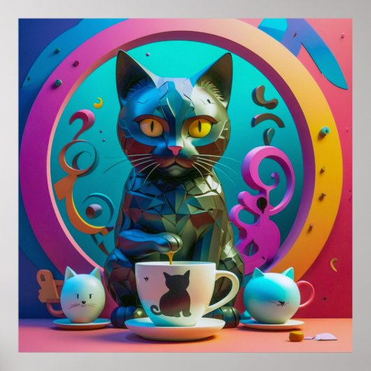 Kat, koffie en kleur poster (Voorkant)