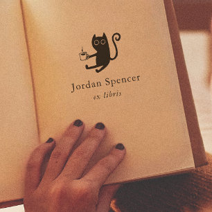 Kat & koffie Ex Libris gepersonaliseerd boek Zelfinktende Stempel