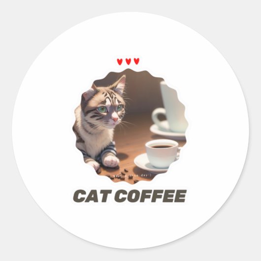 Kat Koffie Lover 5 Ronde Sticker (Voorkant)