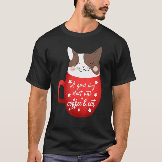 Kat Koffie Mok Kat T-shirt (Voorkant)