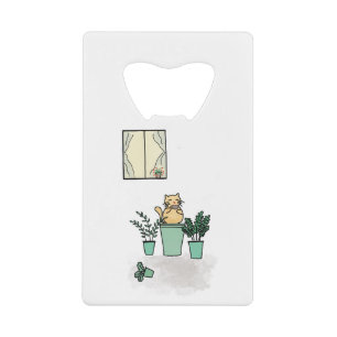Kat Koffievenster Planten Planten Groen Creditkaart Flessenopener