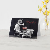 Kat koken Moederdag Kaart (Gele Bloem)