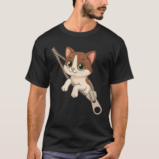 Kat komt uit een ritssluiting Grappig kostuum Jong T-shirt (Voorkant)