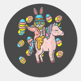 Kat Konijn Oren Eieren Rijdt Eenhoorn Pasen Dag Ki Ronde Sticker