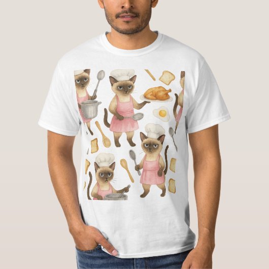 Kat kookt ontbijt t-shirt (Voorkant)