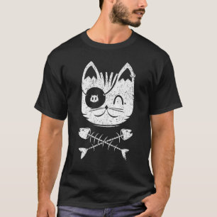 Kat Kop Met Visgraat Vintage  Kat T-shirt