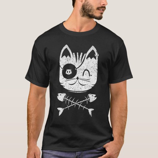 Kat Kop Met Visgraat Vintage Kat T-shirt (Voorkant)