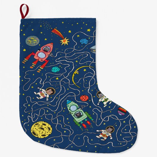 kat kosmos kosmonautraket grote kerstsok (Voorkant)