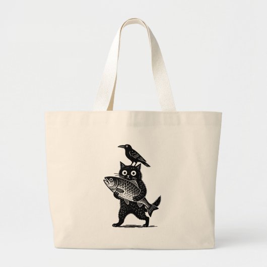 Kat, Kraai en Vangst Grote Tote Bag (Voorkant)