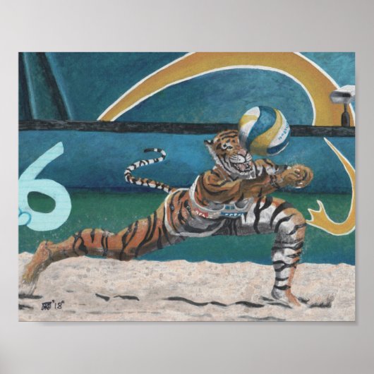 Kat Krijger Spelen Volleybal Fantasie Art Print (Voorkant)