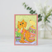 Kat & Kuiken met Ei & de VolksKunst Pasen van Feestdagenkaart (Staand voorkant)