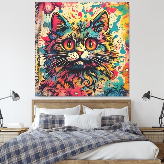  kat kunst, Louis Wain stijl, mooie Pop Canvas Afdruk (Insitu (Slaapkamer))