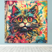  kat kunst, Louis Wain stijl, mooie Pop Canvas Afdruk (Insitu (Houten vloer))