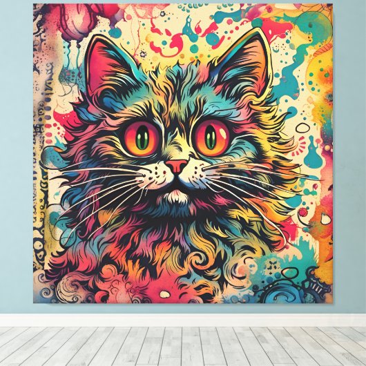 kat kunst, Louis Wain stijl, mooie Pop Canvas Afdruk (Insitu (Houten vloer))