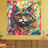  kat kunst, Louis Wain stijl, mooie Pop Canvas Afdruk (Insitu (Woonkamer))