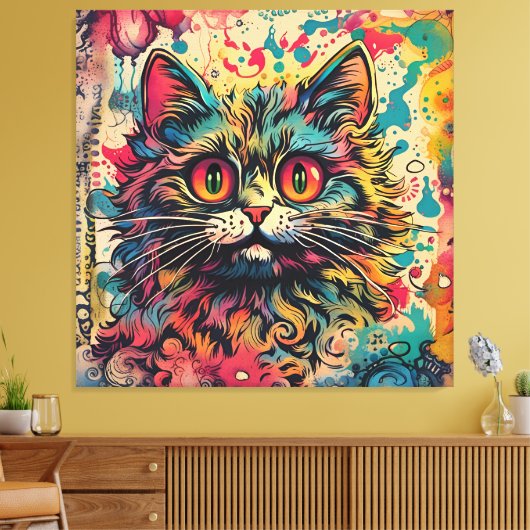 kat kunst, Louis Wain stijl, mooie Pop Canvas Afdruk (Insitu (Woonkamer))