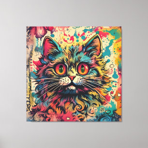  kat kunst, Louis Wain stijl, mooie Pop Canvas Afdruk
