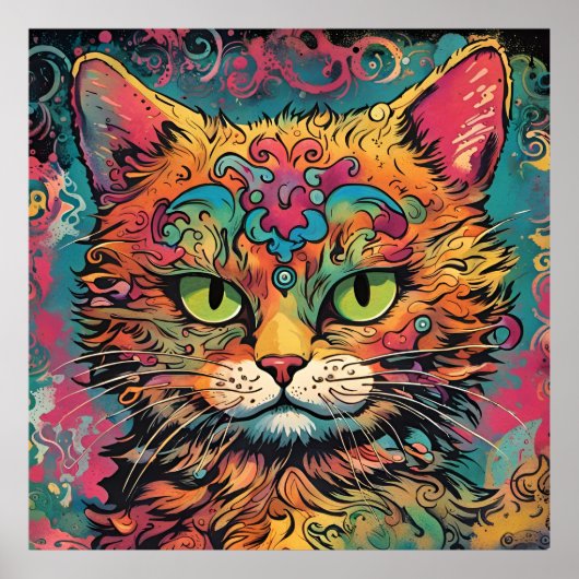  kat kunst, Louis Wain stijl, mooie Pop Poster (Voorkant)