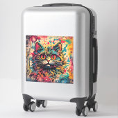  kat kunst, Louis Wain stijl, mooie Pop Sticker (Koffer)