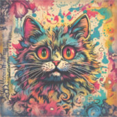  kat kunst, Louis Wain stijl, mooie Pop Sticker (Voorkant)