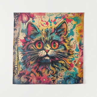 kat kunst, Louis Wain stijl, mooie Pop Wandkleed