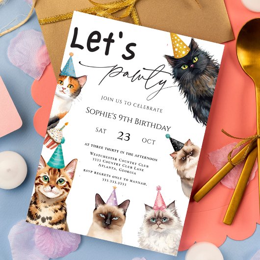 Kat Laat Ons Feest Kitten Lieve kat 9e Verjaardag Kaart