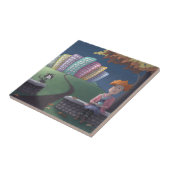 Kat Lady in het park Ceramic Tile Tegeltje (Zijkant)