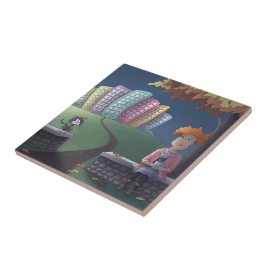 Kat Lady in het park Ceramic Tile Tegeltje (Zijkant)