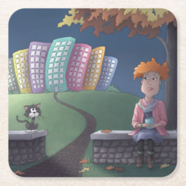 Kat Lady in het park Square Paper Onderzetter