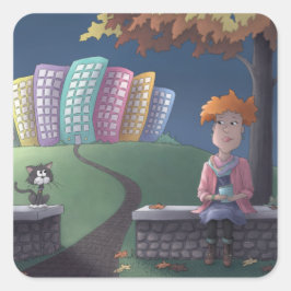 Kat Lady in het park Square Sticker