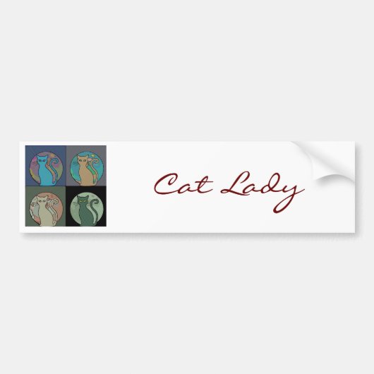 Kat Lady Multi Cats Sitting Thunder_Cove Bumpersticker (Voorkant)