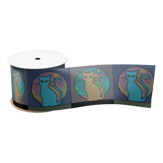 Kat Lady Multi Cats Sitting Thunder_Cove Satijnen Lint (Spoel)