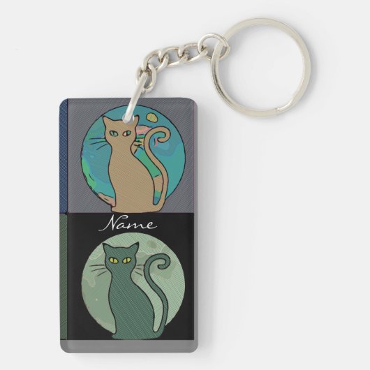 Kat Lady Multi Cats Sitting Thunder_Cove Sleutelhanger (achterkant)