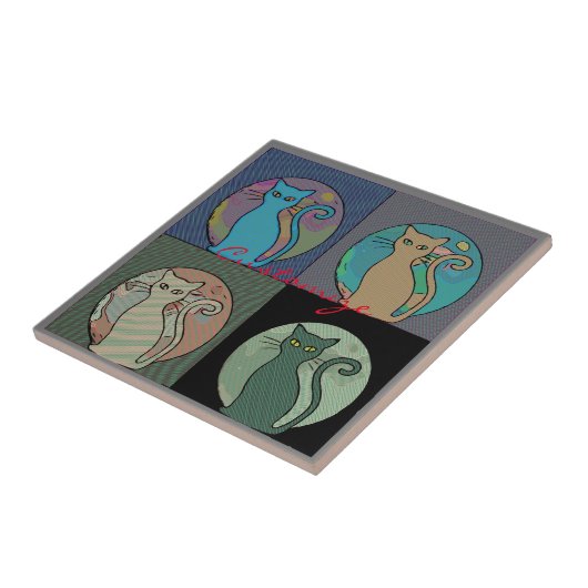 Kat Lady Multi Cats Sitting Thunder_Cove Tegeltje (Zijkant)