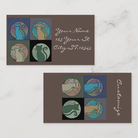 Kat Lady Multi Cats Sitting Thunder_Cove Visitekaartje (Voorkant / Achterkant)