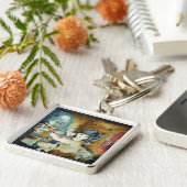 Kat Lady Silk Art schilderen Sleutelhanger (Zijkant)