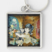 Kat Lady Silk Art schilderen Sleutelhanger (Voorkant)
