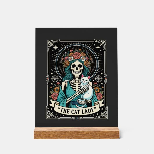 Kat Lady Skelet Tarot Bloem Gothic Acryl Bord (Voorkant)