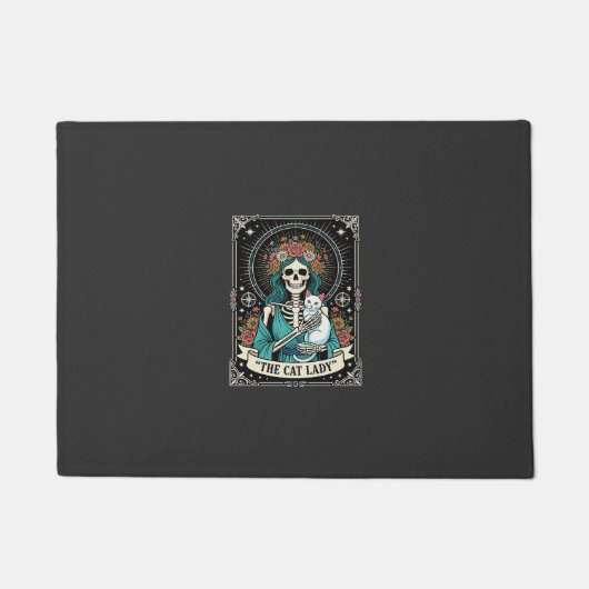 Kat Lady Skelet Tarot Bloem Gothic Deurmat (Voorkant)