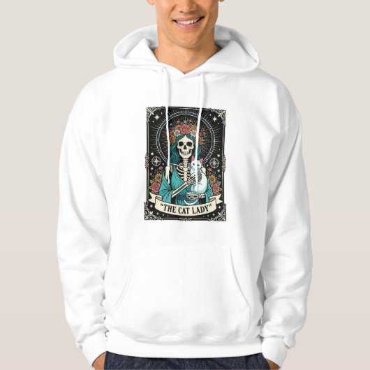 Kat Lady Skelet Tarot Bloem Gothic Hoodie (Voorkant)