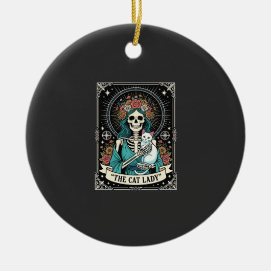 Kat Lady Skelet Tarot Bloem Gothic Keramisch Ornament (Voorkant)