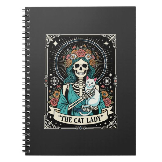 Kat Lady Skelet Tarot Bloem Gothic Notitieboek (Voorkant)
