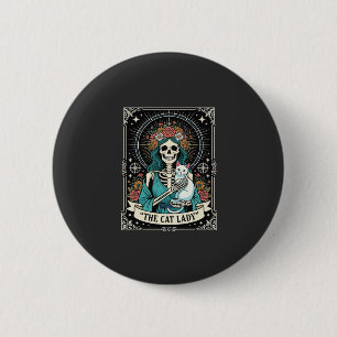 Kat Lady Skelet Tarot Bloem Gothic Ronde Button 5,7 Cm