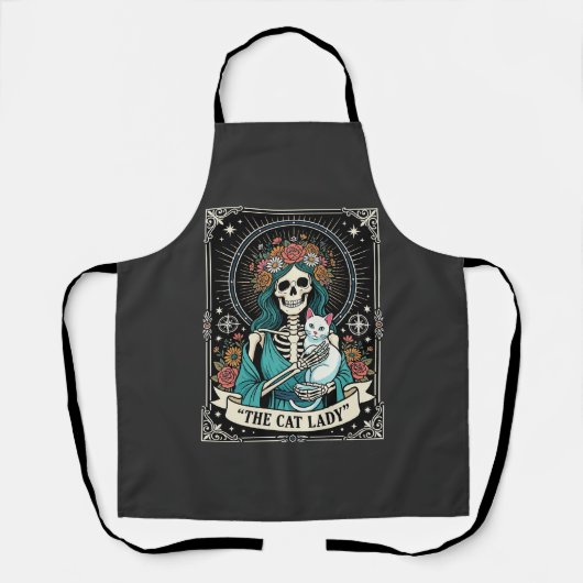 Kat Lady Skelet Tarot Bloem Gothic Schort (Voorkant)