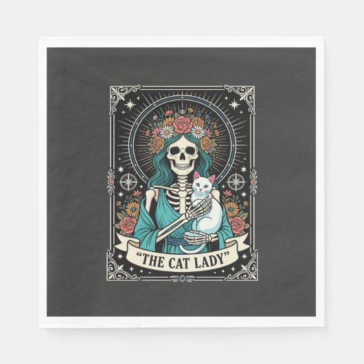 Kat Lady Skelet Tarot Bloem Gothic Servet (Voorkant)