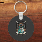 Kat Lady Skelet Tarot Bloem Gothic Sleutelhanger (Voorkant)