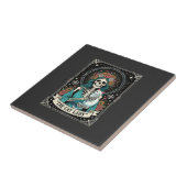 Kat Lady Skelet Tarot Bloem Gothic Tegeltje (Zijkant)