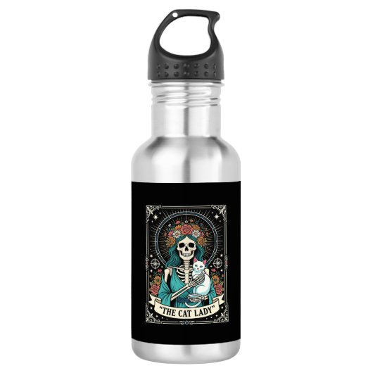 Kat Lady Skelet Tarot Bloem Gothic Waterfles (Voorkant)