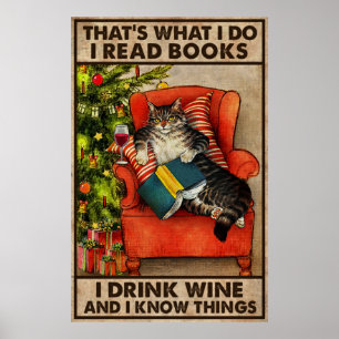 Kat las boeken die ik heb Drink en ik ken dingen Poster